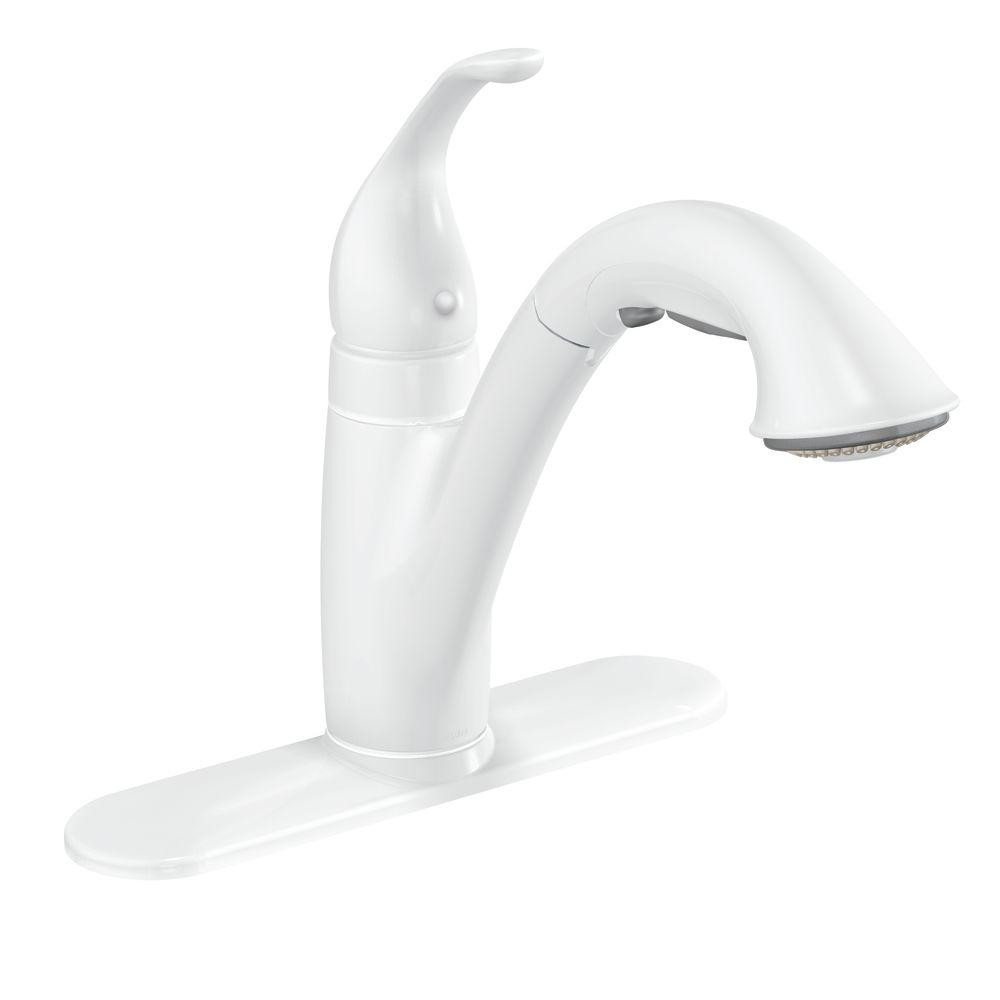 White Pull Out Kitchen Faucet
 MOEN Camerist Single Handle Pull Out Sprayer Kitchen