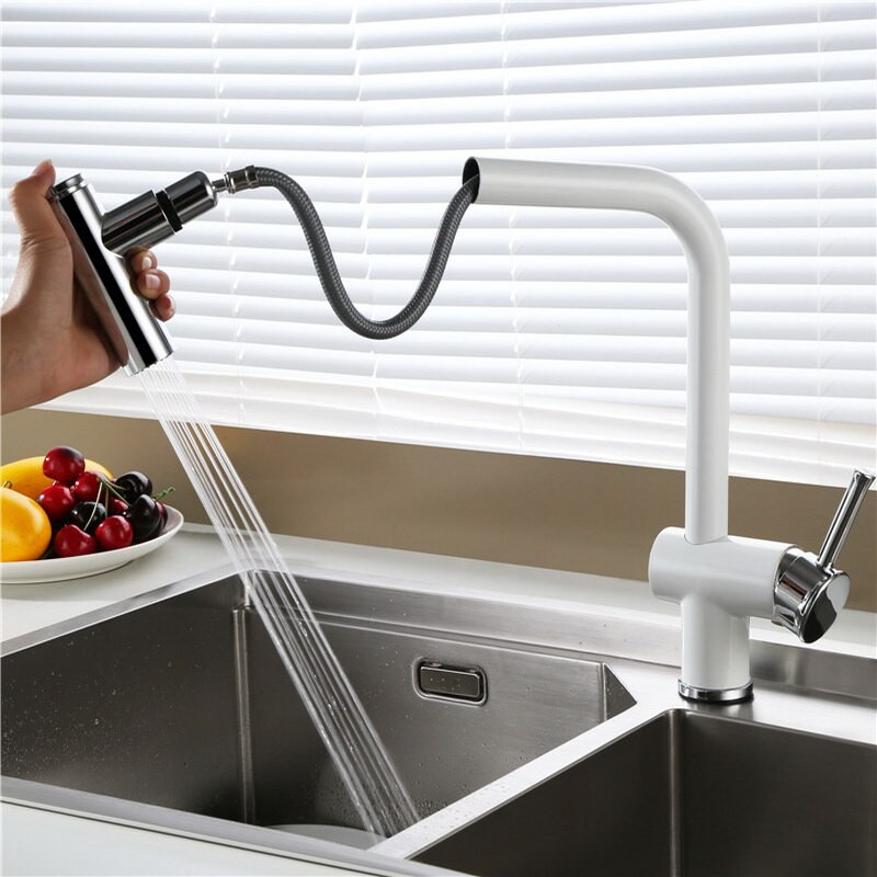 White Pull Out Kitchen Faucet
 white kitchen faucet hot and cold mixer water pull out