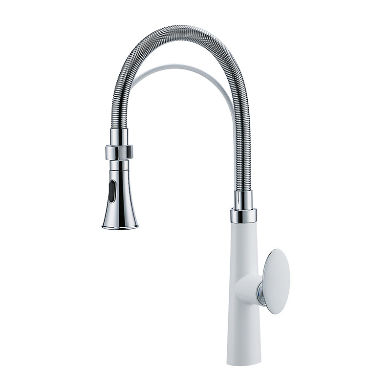 White Pull Out Kitchen Faucet
 Free ship chrome White color pull out kitchen faucet mixer