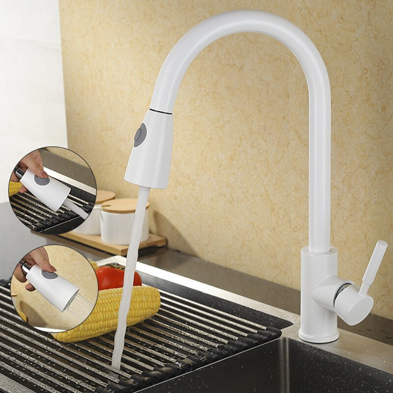 White Pull Out Kitchen Faucet
 Sink Faucet Kitchen White Finished Brass Kitchen Basin