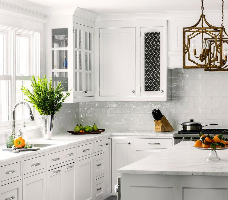 White Tile Kitchen Backsplash
 White Kitchen with White Glazed Subway Backsplash Tiles