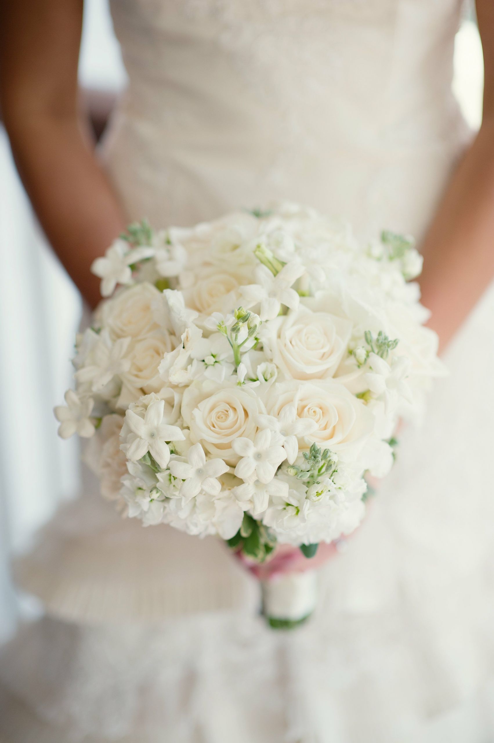 White Wedding Flowers
 White Rose and Stephanotis Bridal Bouquet