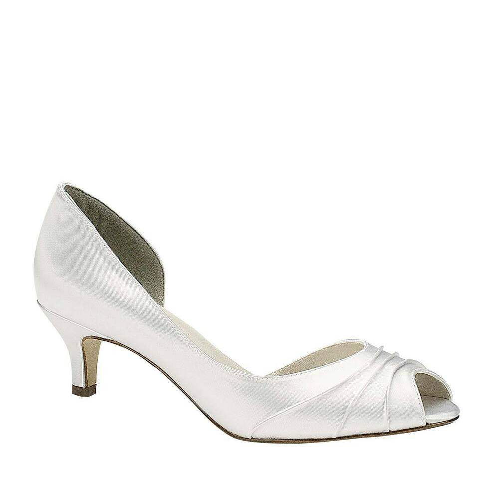 Wide Wedding Shoes
 WIDE WIDTH Womens White Satin Low Heel Peep Toe Bridal