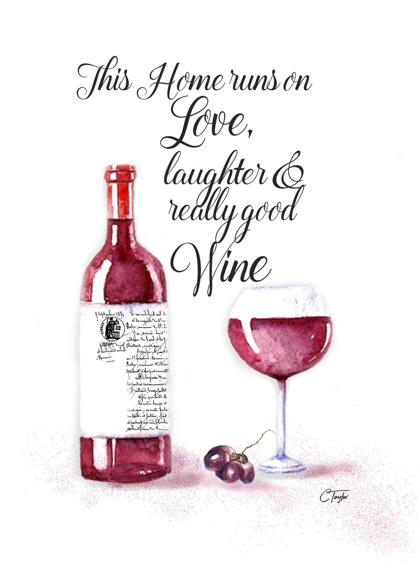 Wine Birthday Wishes
 Greeting Card By Taylor Art And Design Handmade For Signed