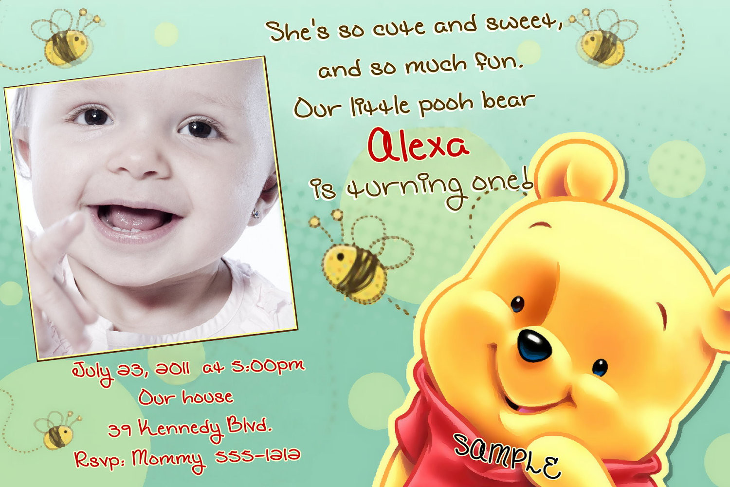 Winnie The Pooh 1st Birthday Invitations
 Winnie The Pooh Invitations For 1st Birthday