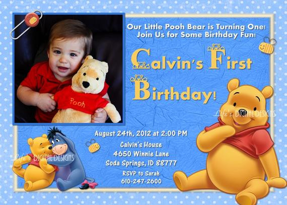 Winnie The Pooh 1st Birthday Invitations
 Winnie the Pooh First Birthday Invitation Blue Option