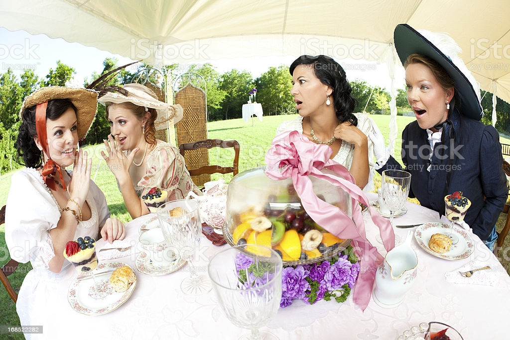 Women Tea Party Ideas
 Women Gossiping At Victorian Tea Party Stock