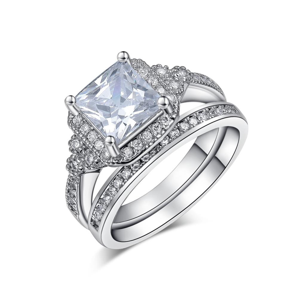 Women's Platinum Wedding Rings
 Iris Set AAA Cubic Zirconia Platinum Over Silver