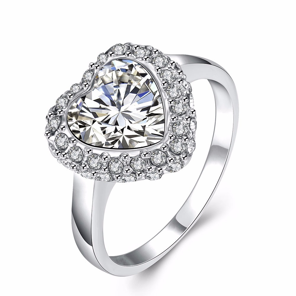 Women's Platinum Wedding Rings
 Platinum Heart Crystal Full Rhinestone Wedding Ring Gift