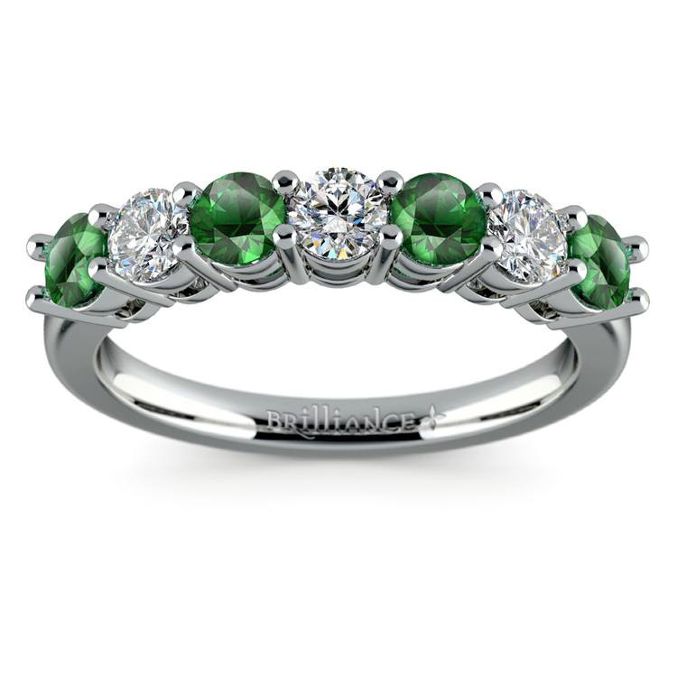 Women's Platinum Wedding Rings
 Seven Diamond & Emerald Wedding Ring in Platinum