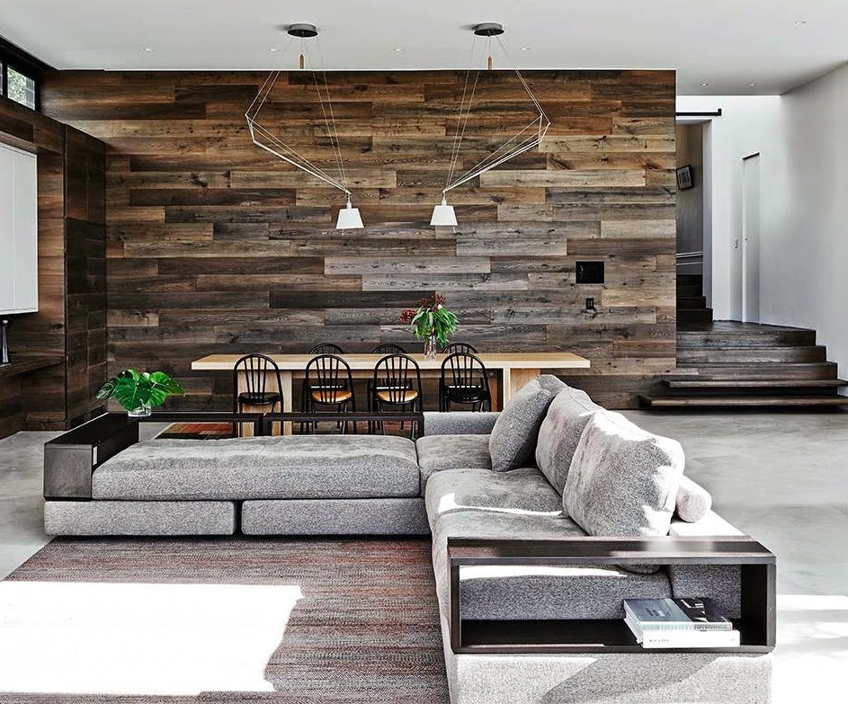 Wood Wall Living Room
 MODERN OPEN FLOOR PLAN MIXING SURFACES