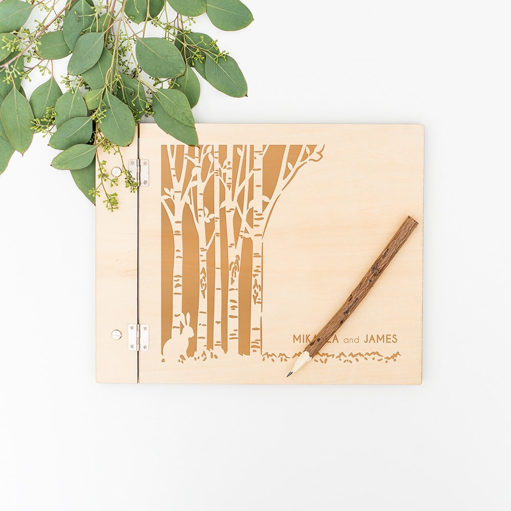 Wooden Guest Book Wedding
 Personalised Wooden Wedding Guest Book Rustic Woodland