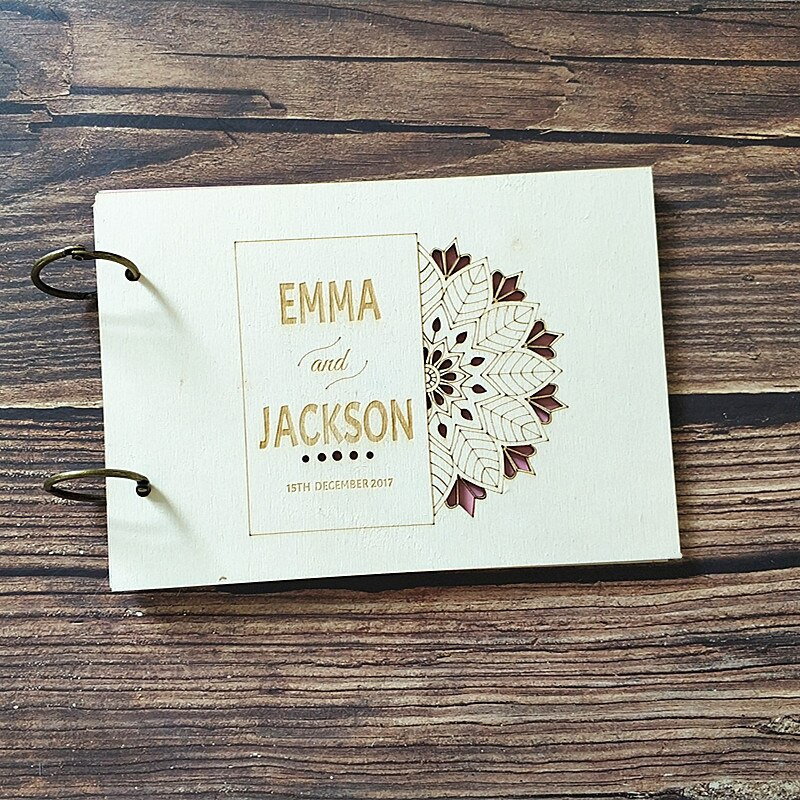 Wooden Guest Book Wedding
 Personalized Custom Wooden Wedding Floral Guest Book