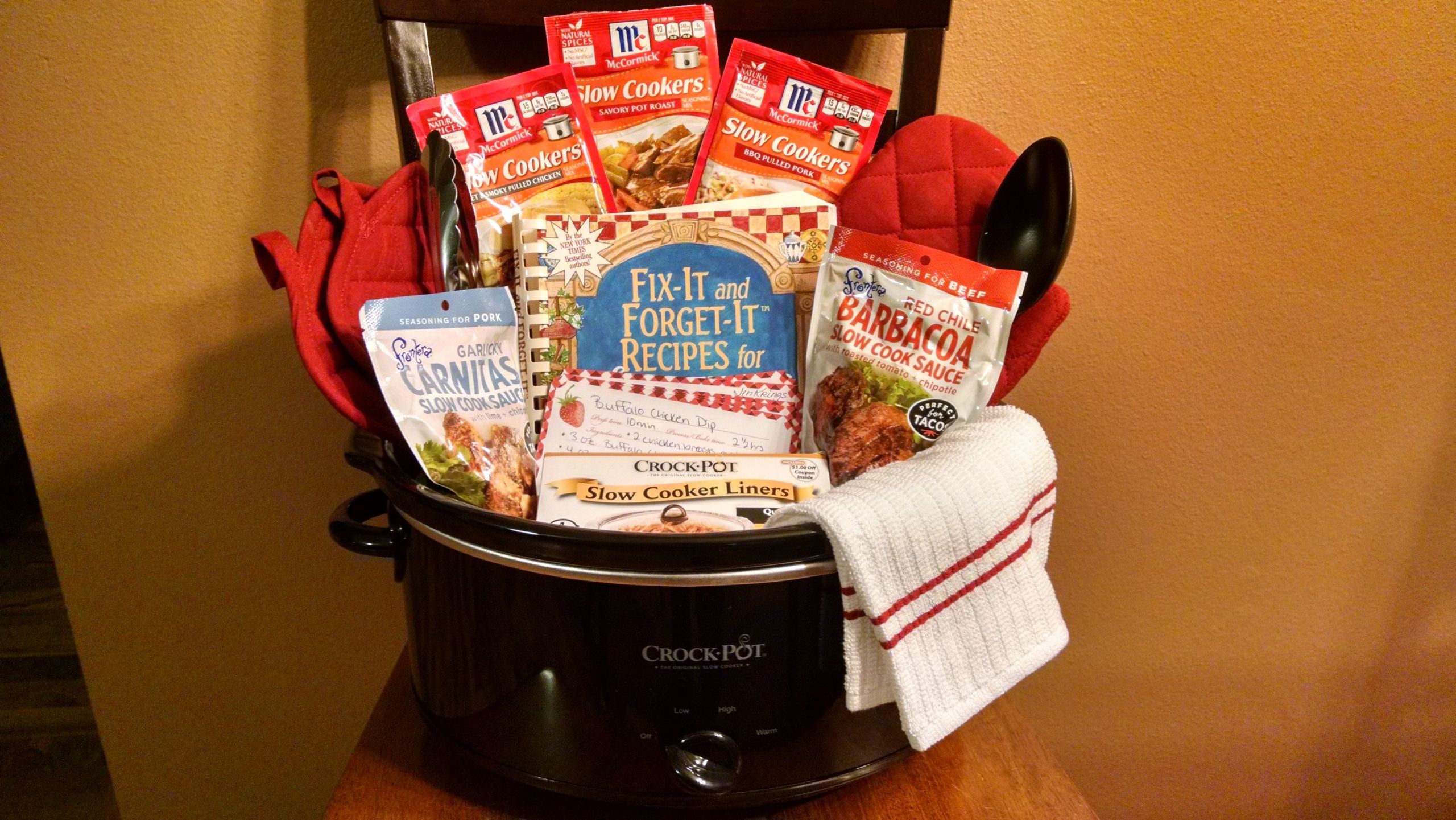 Work Gift Basket Ideas
 Fun idea for a t basket idea using a crockpot for a