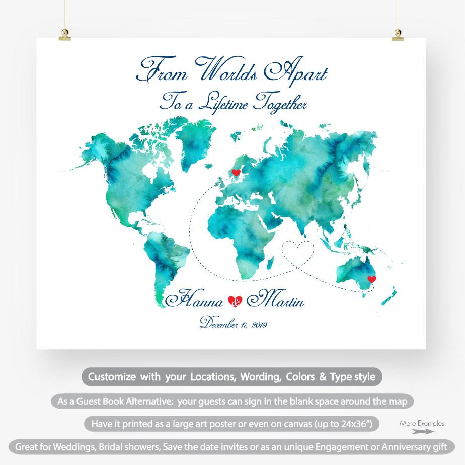 World Map Wedding Guest Book
 Love story wedding sign printable world map guest book