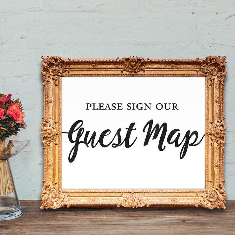 World Map Wedding Guest Book
 World map wedding guest book sign please sign our guest