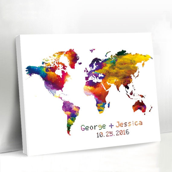 World Map Wedding Guest Book
 Wedding Guest Book Personalized World Map Canvas Wedding