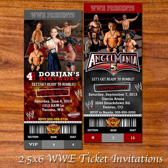 Wwe Birthday Invitations
 WWE Party Ticket Invitation by RedVelvetParties on Etsy