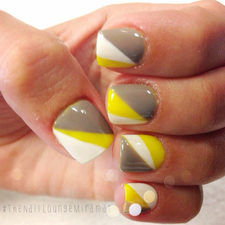 Yellow And Grey Nail Designs
 Yellow gray gel nail art Nail Art