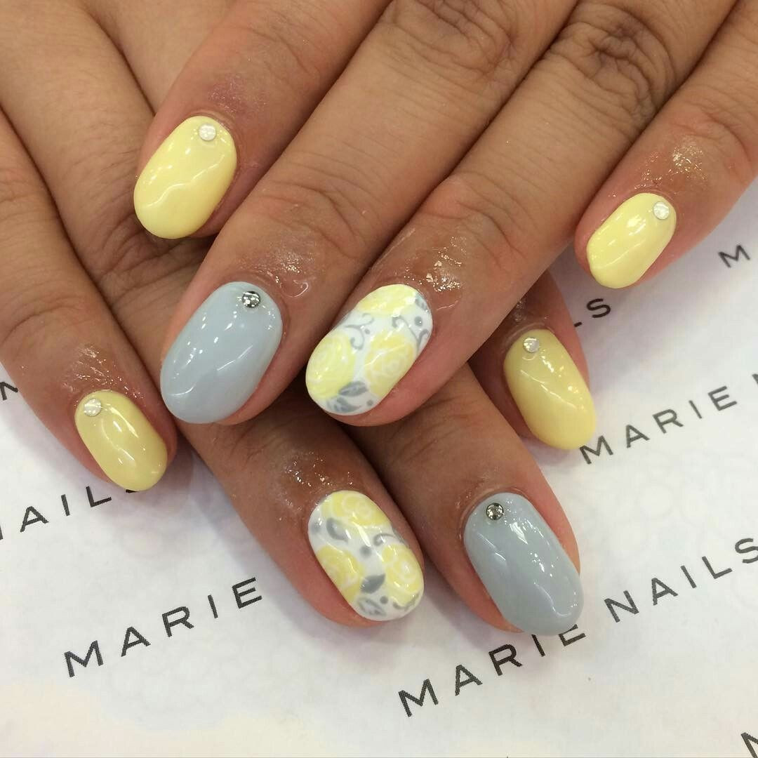 Yellow And Grey Nail Designs
 Grey and yellow nails