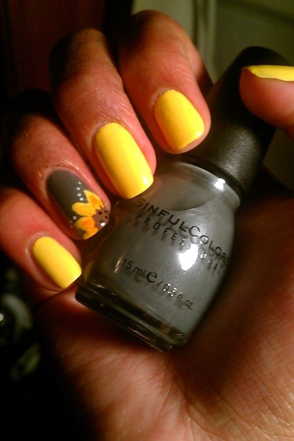 Yellow And Grey Nail Designs
 15 Sunflower Nail Designs for the Season Pretty Designs