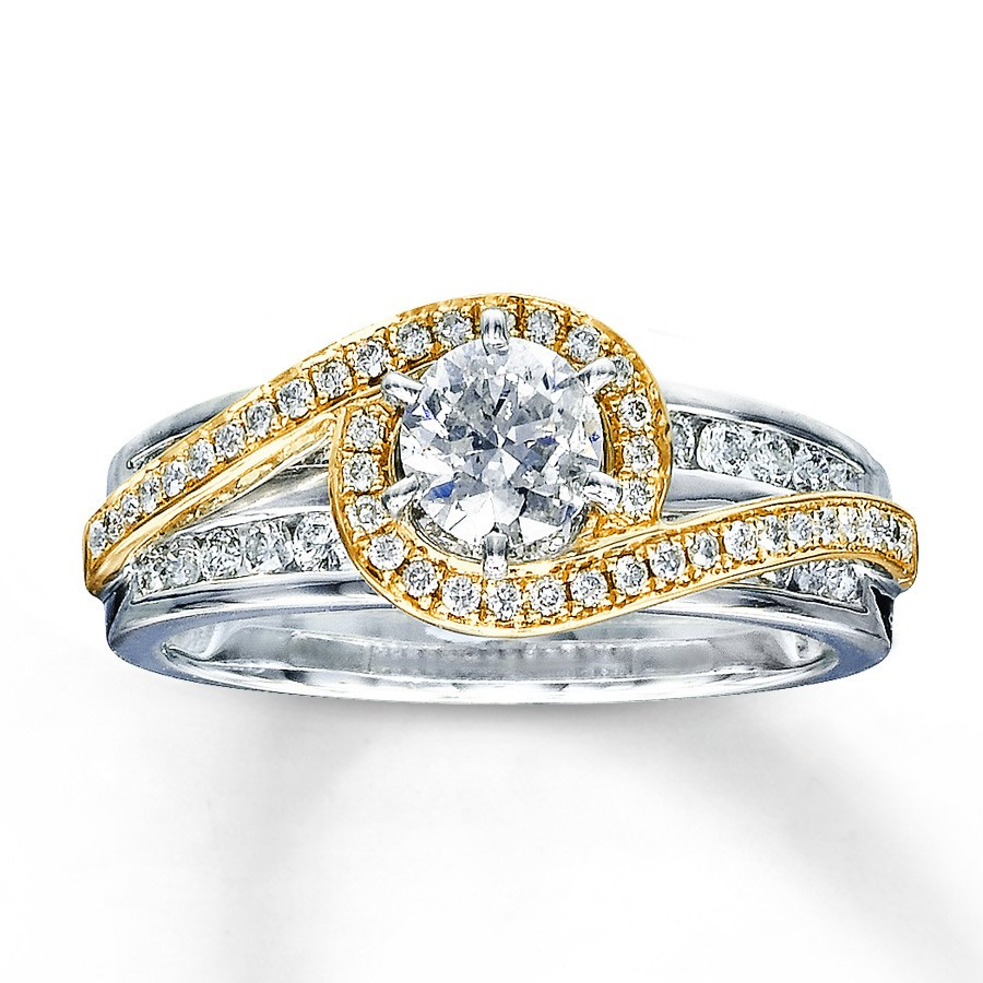 Yellow Diamond Wedding Ring
 Designer White and Yellow Gold Round Diamond Engagement