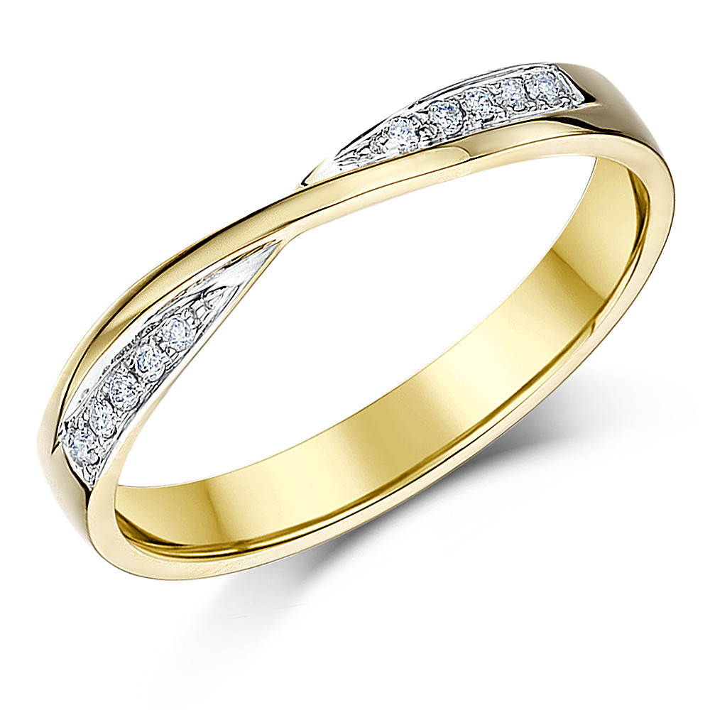 Yellow Diamond Wedding Ring
 3mm 9ct Yellow Gold Crossover Diamond Wedding Ring