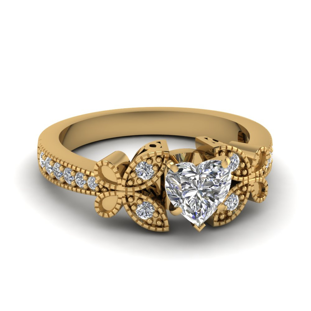 Yellow Diamond Wedding Ring
 Yellow Gold Heart White Diamond Engagement Wedding Ring In