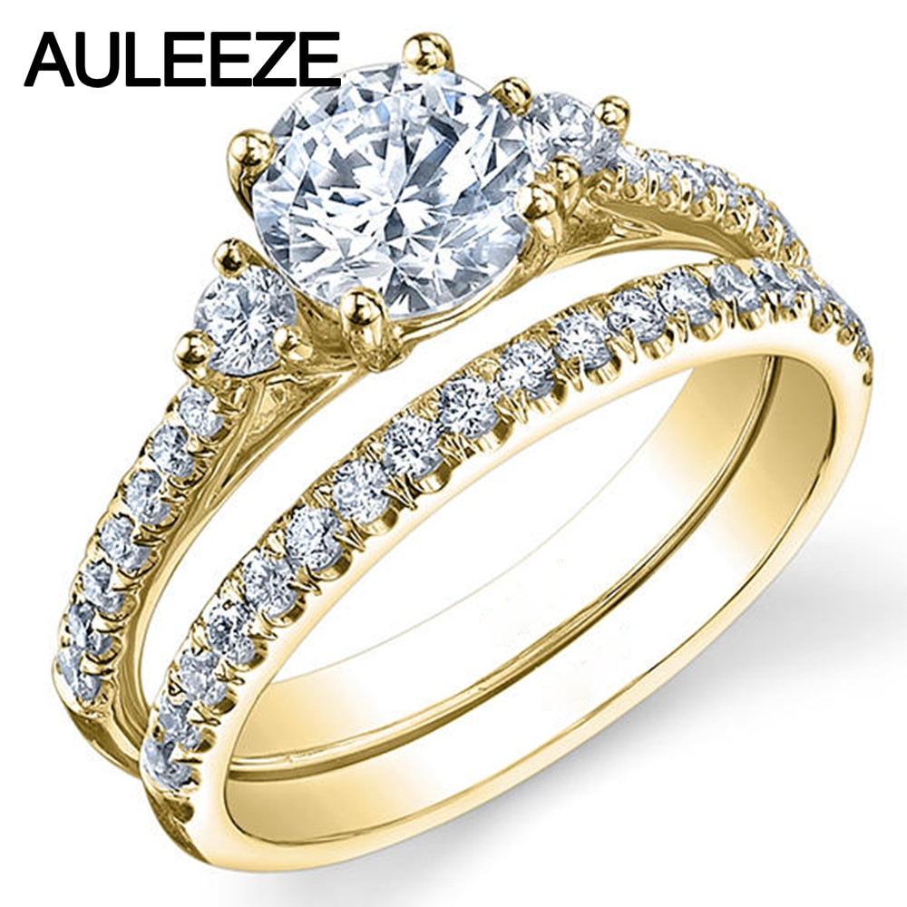 Yellow Diamond Wedding Ring
 Three Stone Lab Grown Diamond Ring 1CT Moissanites Bridal