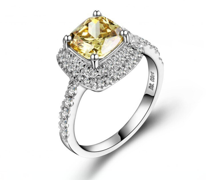 Yellow Diamond Wedding Ring
 2 Carat White Gold 585 Yellow Stone Prominent Synthetic