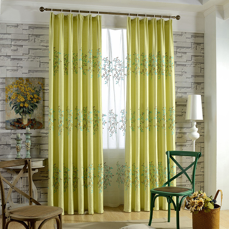 Yellow Living Room Curtains
 Romantic Yellow Embroidery Blackout Curtain For Living Room