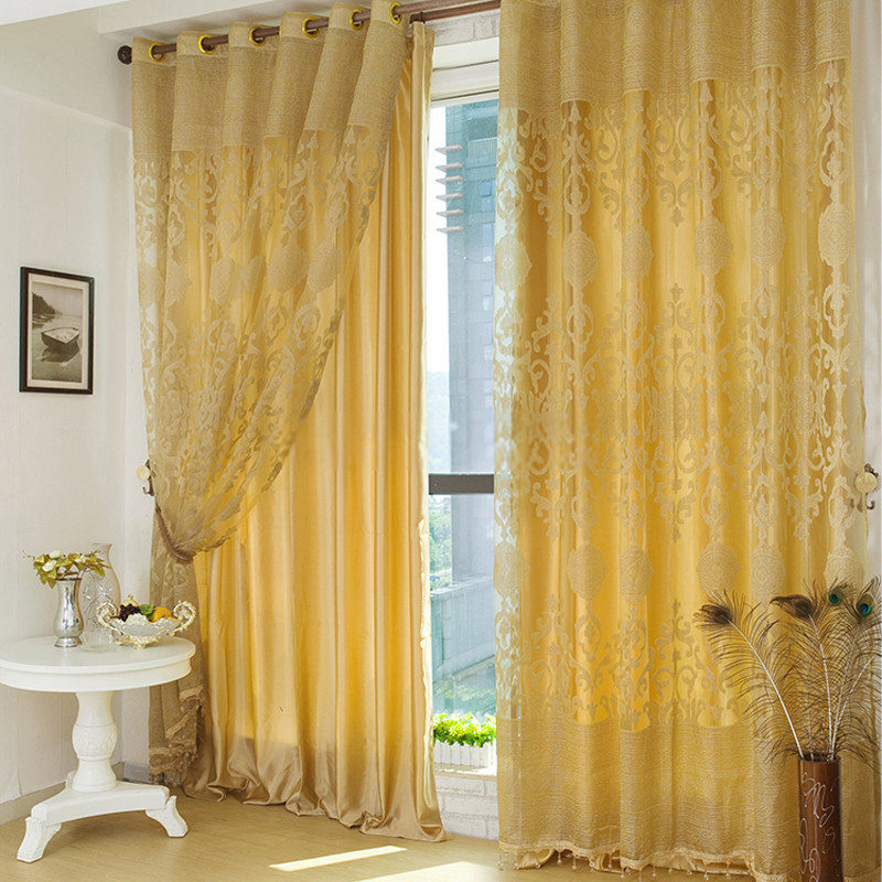 Yellow Living Room Curtains
 Luxury Polyester Fabric Gold curtains in living room