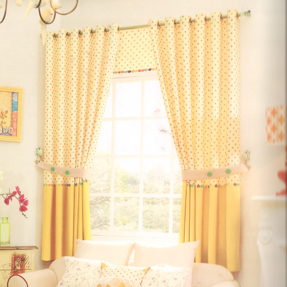 Yellow Living Room Curtains
 Polk Dot Yellow Bay Window Curtains For Living Room