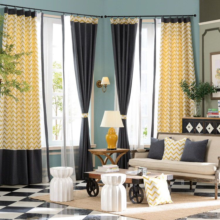 Yellow Living Room Curtains
 Yellow Chevron Jacquard Linen Cotton Blend Modern Living