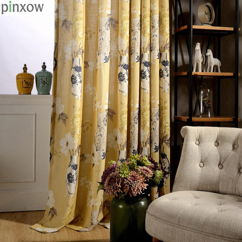 Yellow Living Room Curtains
 PINXOW Yellow Floral Rural Curtains For Living Room Modern