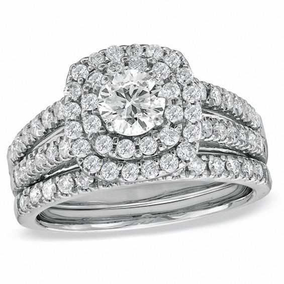 Zales Wedding Band Sets
 1 1 2 CT T W Diamond Double Frame Bridal Set in 14K