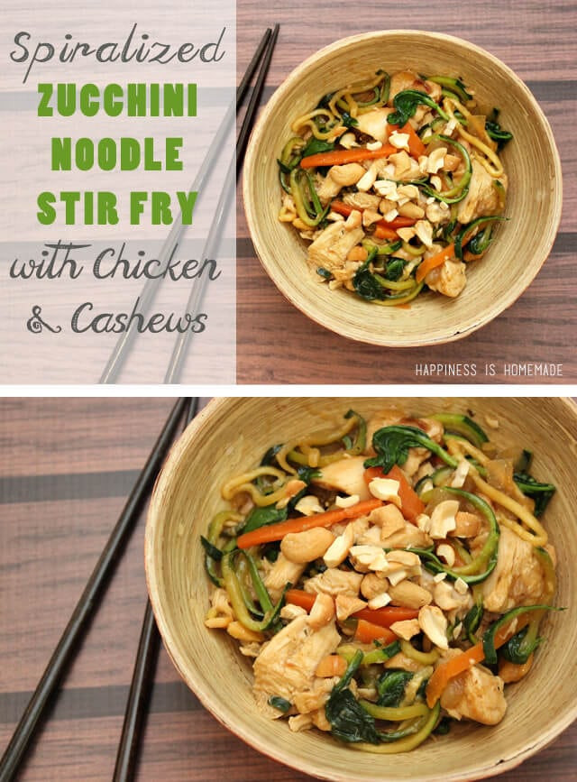 Zucchini Noodles Chicken Stir Fry
 Spiralized Zucchini Noodle Stir Fry with Chicken & Cashews